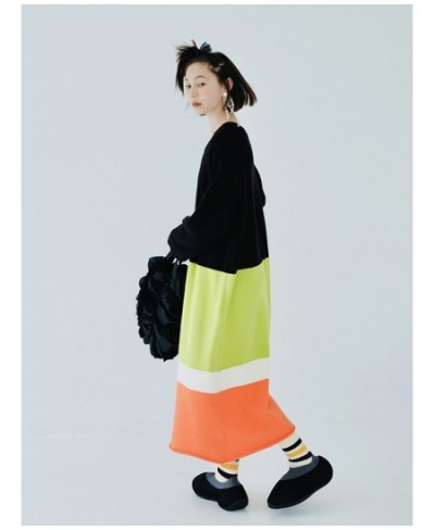 autumn and winter stretch mohair colorblock woven dress plus size striped knitted skirt 223821 $109.43 - Skirts