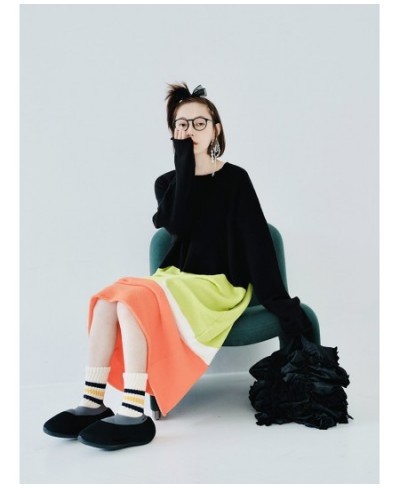 autumn and winter stretch mohair colorblock woven dress plus size striped knitted skirt 223821 $109.43 - Skirts