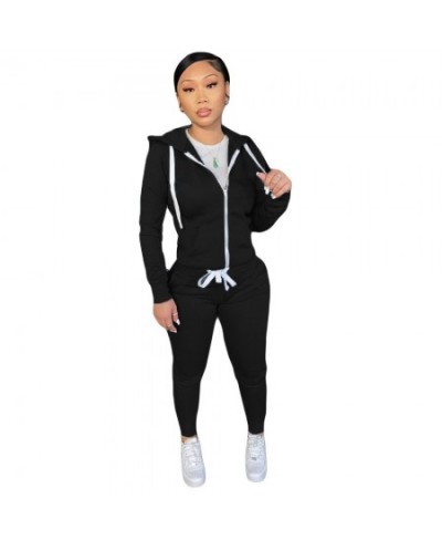 Plus Size Women Clothing Solid Casual Slim Long Sleeved Leggings Two-piece Hoodie Autumn Winter Outdoor Sports Suit $34.85 - ...