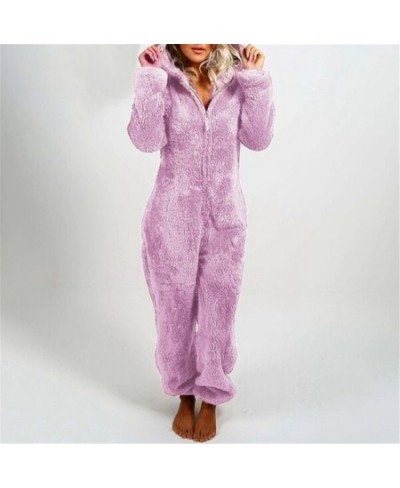 Plus Size Coral Fleece Jumpsuit for Women Christmas Pajamas One-Piece Pyjamas Winter Warm Women Hooded Onesies Sleepwear S-5X...