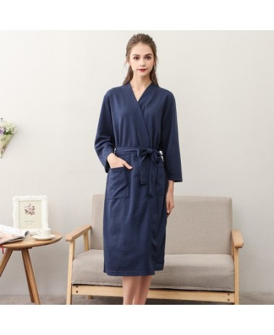 Summer Lovers Waffle Solid Color Bathrobe Women Men Kimono Absorbable Lounge Dressing Gown Night Skirt Home Robes $35.64 - Sl...