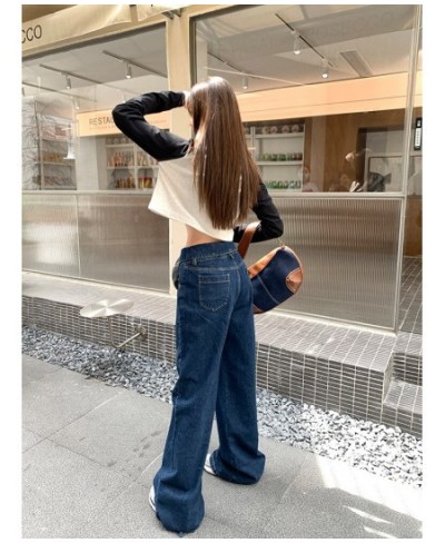 Cuffed Waist Jeans Retro Blue Jeans Women's Spring Autumn Street Style Casual Fashion High Waist Wide Leg Denim Trousers Fema...