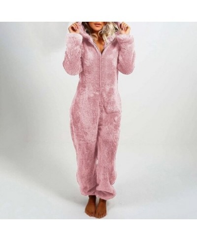 Plus Size Coral Fleece Jumpsuit for Women Christmas Pajamas One-Piece Pyjamas Winter Warm Women Hooded Onesies Sleepwear S-5X...