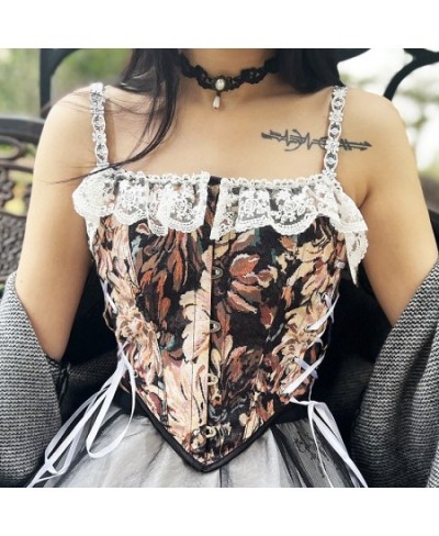 Spring Oil Painting Chrysanthemum Printed Floral Overbust Corsets Crop Top Camisoles for Women Streetwear Summer Trend $38.52...