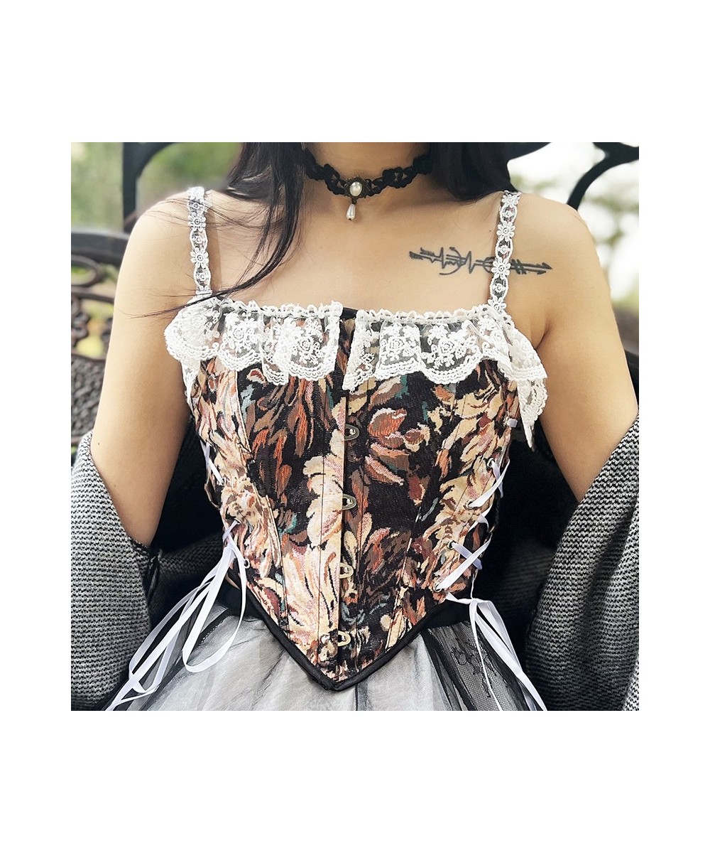 Spring Oil Painting Chrysanthemum Printed Floral Overbust Corsets Crop Top Camisoles for Women Streetwear Summer Trend $38.52...