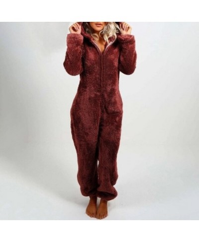 Plus Size Coral Fleece Jumpsuit for Women Christmas Pajamas One-Piece Pyjamas Winter Warm Women Hooded Onesies Sleepwear S-5X...