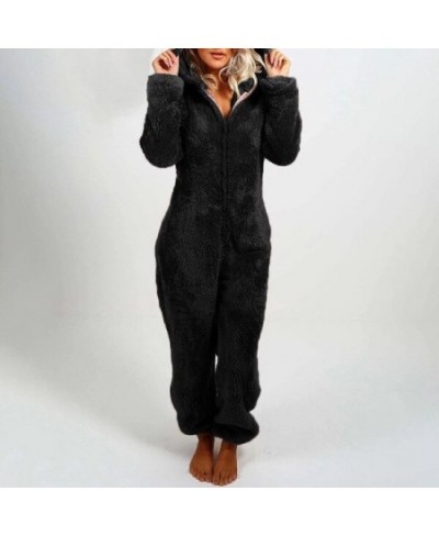 Plus Size Coral Fleece Jumpsuit for Women Christmas Pajamas One-Piece Pyjamas Winter Warm Women Hooded Onesies Sleepwear S-5X...