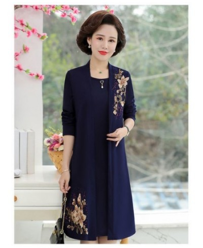 Women Dress Two Piece Suit Spring Fall Noble Elegant Cheongsam Dress Middle-aged Mother Embroidered Dress Set $54.59 - Suits ...