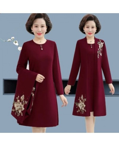 Women Dress Two Piece Suit Spring Fall Noble Elegant Cheongsam Dress Middle-aged Mother Embroidered Dress Set $54.59 - Suits ...