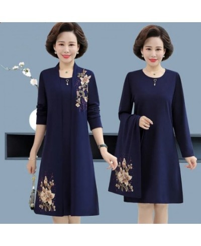 Women Dress Two Piece Suit Spring Fall Noble Elegant Cheongsam Dress Middle-aged Mother Embroidered Dress Set $54.59 - Suits ...