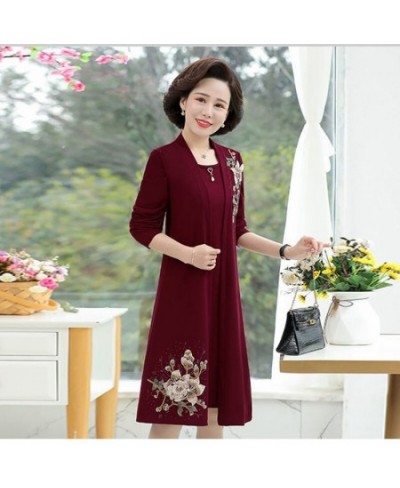 Women Dress Two Piece Suit Spring Fall Noble Elegant Cheongsam Dress Middle-aged Mother Embroidered Dress Set $54.59 - Suits ...