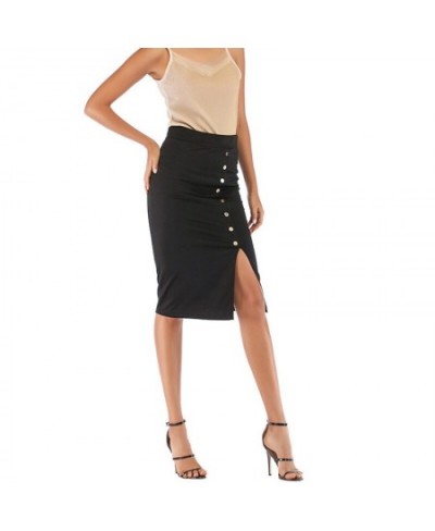 Solid Skirts Women Split Elegant Office Ladies Spring Mujer Faldas Casual Bodycon Black Button Slim Midi Skirt $30.52 - Skirts