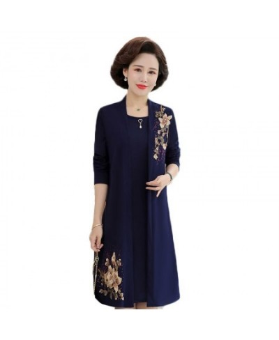 Women Dress Two Piece Suit Spring Fall Noble Elegant Cheongsam Dress Middle-aged Mother Embroidered Dress Set $54.59 - Suits ...