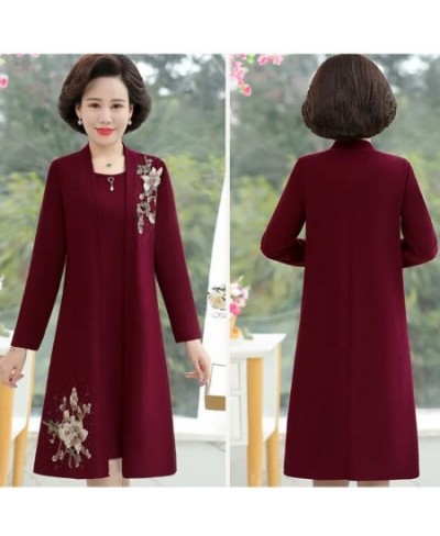 Women Dress Two Piece Suit Spring Fall Noble Elegant Cheongsam Dress Middle-aged Mother Embroidered Dress Set $54.59 - Suits ...