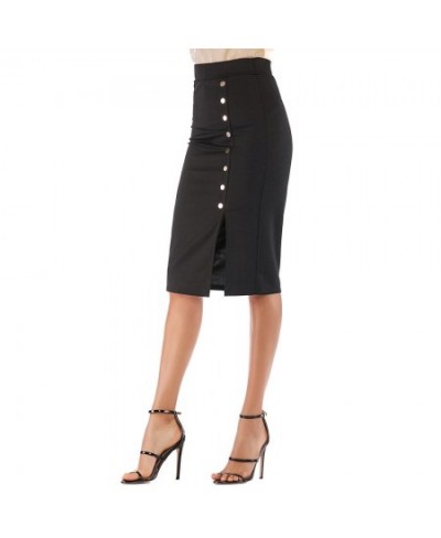 Solid Skirts Women Split Elegant Office Ladies Spring Mujer Faldas Casual Bodycon Black Button Slim Midi Skirt $30.52 - Skirts