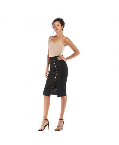 Solid Skirts Women Split Elegant Office Ladies Spring Mujer Faldas Casual Bodycon Black Button Slim Midi Skirt $30.52 - Skirts