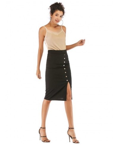 Solid Skirts Women Split Elegant Office Ladies Spring Mujer Faldas Casual Bodycon Black Button Slim Midi Skirt $30.52 - Skirts