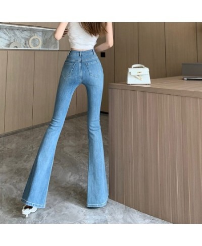 Retro Blue Jeans Women Spring And Summer 2023 New Highwaisted Slimming Elastic Slit Mopping Micro Flared Pants $44.74 - Jeans