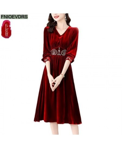 Christmas Red Elegant Party Long Dresses New Design Women New Year Night Fashion French Solid Velvet Dress $51.99 - Dresses