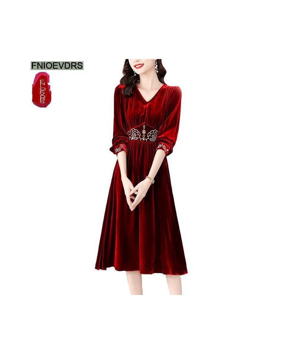 Christmas Red Elegant Party Long Dresses New Design Women New Year Night Fashion French Solid Velvet Dress $51.99 - Dresses