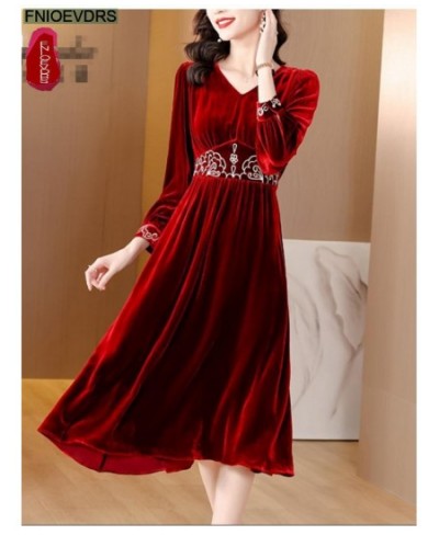 Christmas Red Elegant Party Long Dresses New Design Women New Year Night Fashion French Solid Velvet Dress $51.99 - Dresses