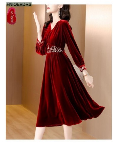 Christmas Red Elegant Party Long Dresses New Design Women New Year Night Fashion French Solid Velvet Dress $51.99 - Dresses