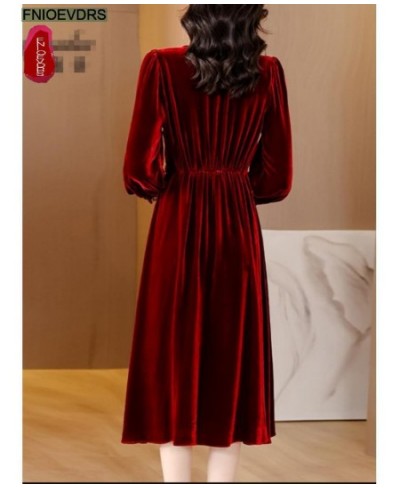 Christmas Red Elegant Party Long Dresses New Design Women New Year Night Fashion French Solid Velvet Dress $51.99 - Dresses