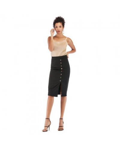 Solid Skirts Women Split Elegant Office Ladies Spring Mujer Faldas Casual Bodycon Black Button Slim Midi Skirt $30.52 - Skirts