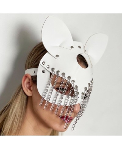 White Sexy Women Chain Leather Cat Mask Erotic Mask Half Face Fox Cosplay Face Adult Game Couples Halloween Exotic Party Mask...