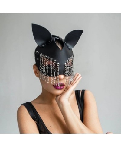 White Sexy Women Chain Leather Cat Mask Erotic Mask Half Face Fox Cosplay Face Adult Game Couples Halloween Exotic Party Mask...