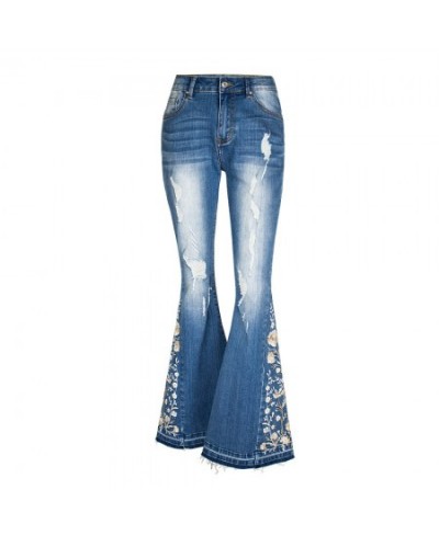 Flared Ripped Jeans Woman Embroidery Women's Jeans Trousers Vintage Denim Pants $57.91 - Jeans