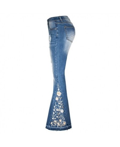 Flared Ripped Jeans Woman Embroidery Women's Jeans Trousers Vintage Denim Pants $57.91 - Jeans