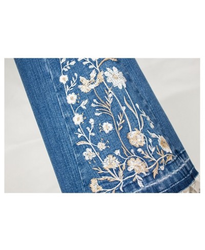 Flared Ripped Jeans Woman Embroidery Women's Jeans Trousers Vintage Denim Pants $57.91 - Jeans