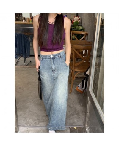 9hour vintage denim skirt women's 2022 autumn new ins fashion versatile grinding white split denim long skirt $68.31 - Skirts