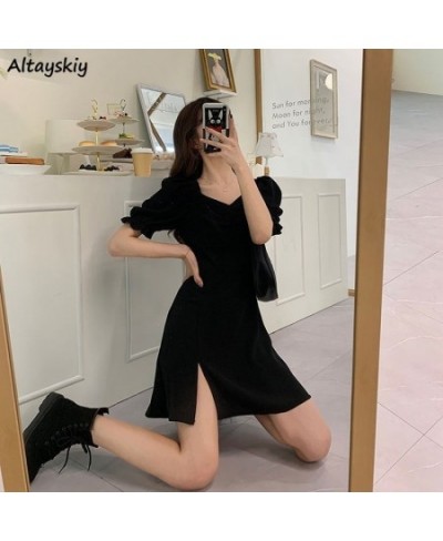 Dress Women Solid Slim Trendy Spring Simple Korean Style Elegant Casual Soft Side-slit Ladies Fashion All-match Party Vestido...