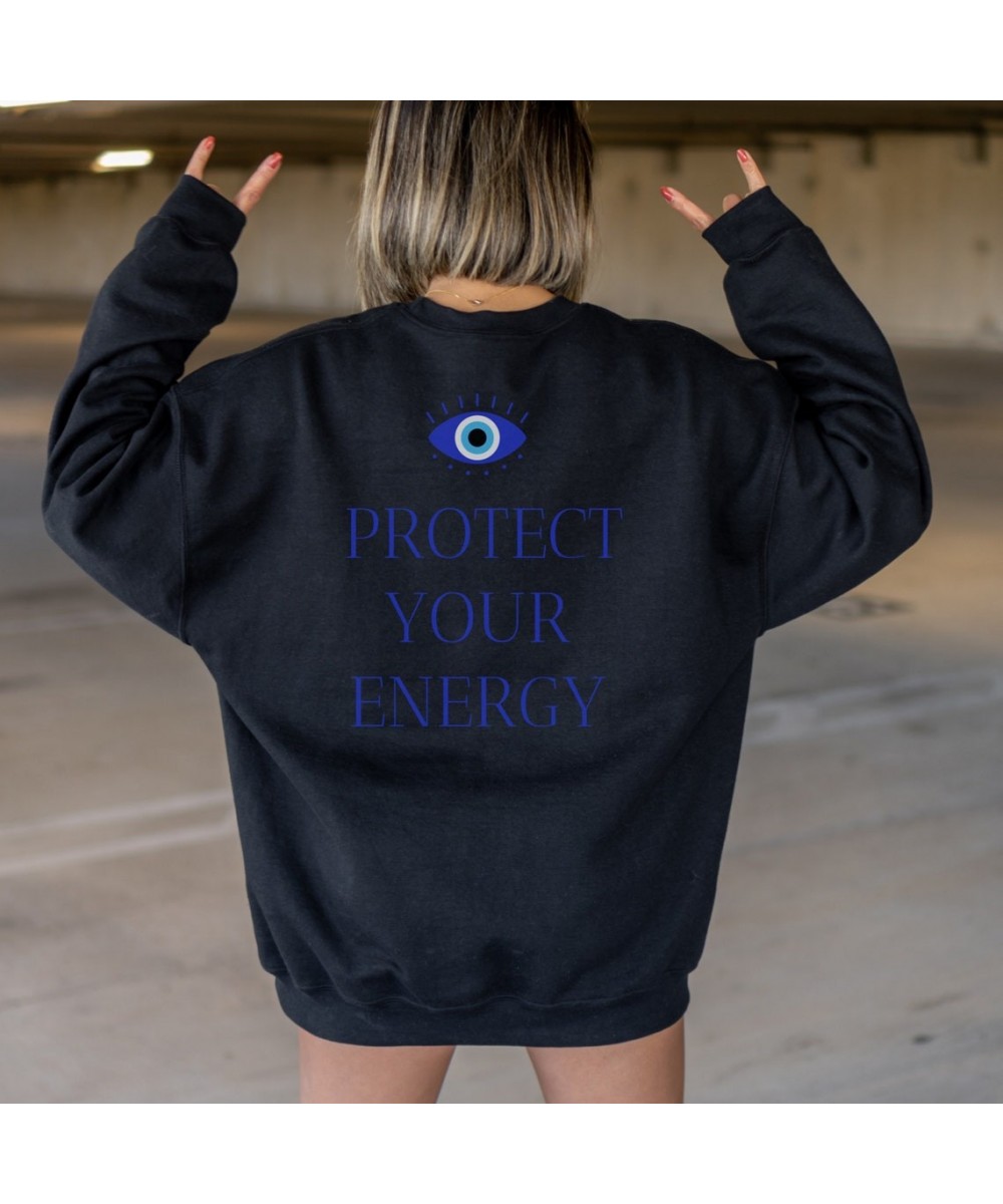 colored Protect Your Energy Evil Eye Sweatshirt retro women long sleeve jumper Hippie witch pullovers $38.77 - Hoodies & Swea...