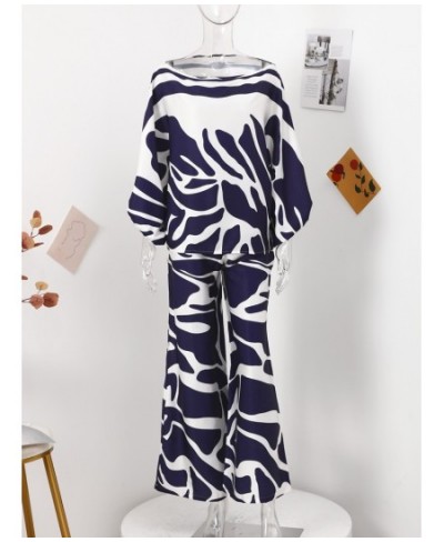 Print Satin Off Shoulder Women 2 Piece Sets Casual Loose Puff Sleeve Top Long Trouser Suit Female Spring Commuting Ladies $45...