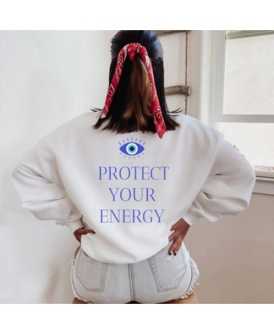 colored Protect Your Energy Evil Eye Sweatshirt retro women long sleeve jumper Hippie witch pullovers $38.77 - Hoodies & Swea...