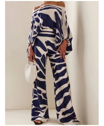 Print Satin Off Shoulder Women 2 Piece Sets Casual Loose Puff Sleeve Top Long Trouser Suit Female Spring Commuting Ladies $45...