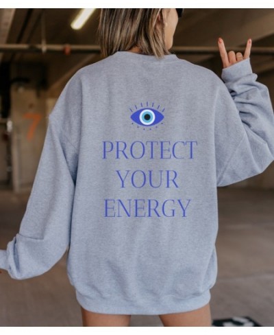 colored Protect Your Energy Evil Eye Sweatshirt retro women long sleeve jumper Hippie witch pullovers $38.77 - Hoodies & Swea...