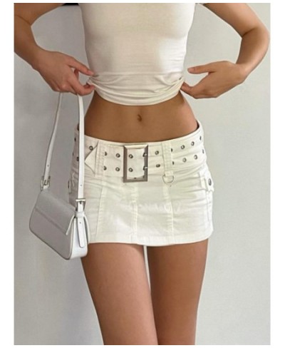 Y2K Aesthetics Basic Belted Low Waist Micro Skirts 2000s Fashion Sexy Pockets White Denim Skirt Cute Bottoms Clubwear $37.00 ...