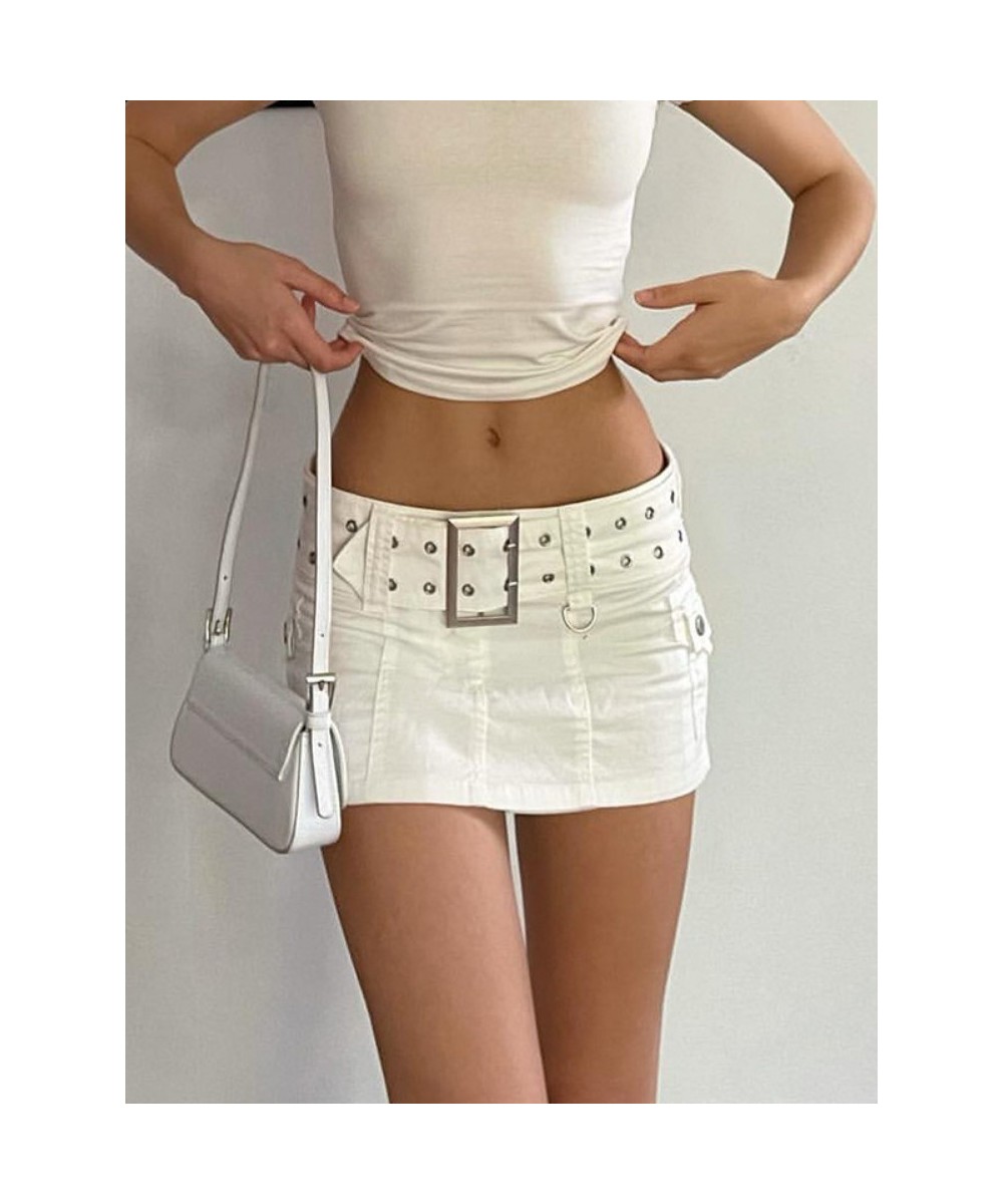 Y2K Aesthetics Basic Belted Low Waist Micro Skirts 2000s Fashion Sexy Pockets White Denim Skirt Cute Bottoms Clubwear $37.00 ...