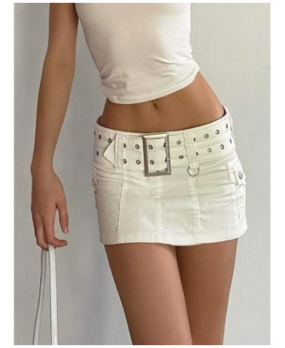 Y2K Aesthetics Basic Belted Low Waist Micro Skirts 2000s Fashion Sexy Pockets White Denim Skirt Cute Bottoms Clubwear $37.00 ...