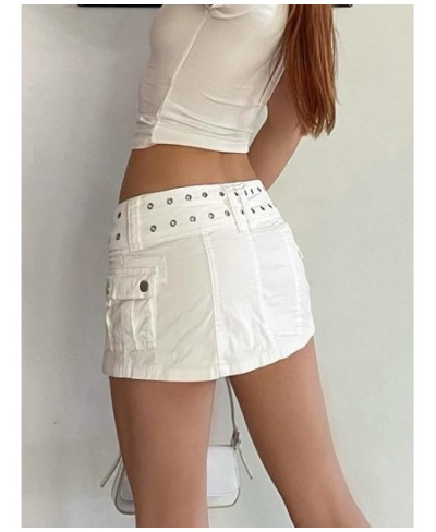 Y2K Aesthetics Basic Belted Low Waist Micro Skirts 2000s Fashion Sexy Pockets White Denim Skirt Cute Bottoms Clubwear $37.00 ...