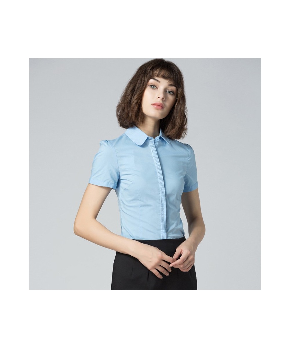 2023 Summer Women Workwear Short Sleeve Turn-down Collar Pleated Formal Shirt Bodysuit Blouse Gray Striped Body Shirts Plus $...