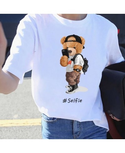 Graphic T Shirts Teddy Bear Selfie Letter Print T-shirt Pure Cotton Unisex Tees Summer Tee Shirts 19 Colors $27.34 - Tops & Tees