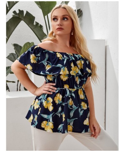 Plus Size Women Causal Shirt 2022 Summer Lady Large Big Suit With Floral Draped Outwear Clothing Off Shoulder Outfits $37.90 ...