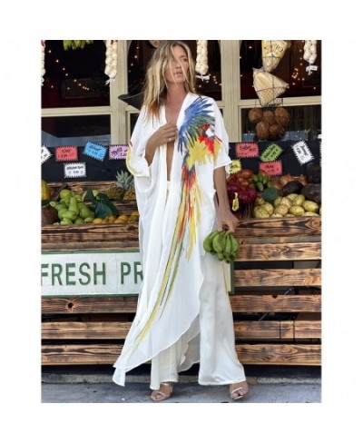 Bohemian Dress Chiffon Bikini Cover Up Kaftan White Dress Big Size Kimono Beachwear Print Tunic For Beach Swimsuit Cover Up $...