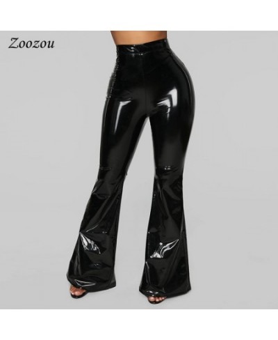 High Waist PU Patent Leather Flare Pants Women Skinny Black Sexy Slim Latex Trousers Casual Faux Leather Wide Leg Pants Custo...