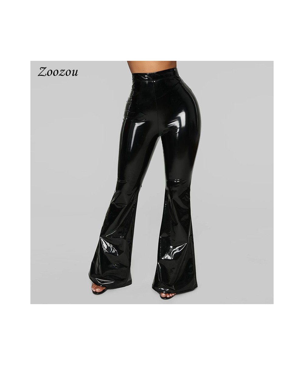 High Waist PU Patent Leather Flare Pants Women Skinny Black Sexy Slim Latex Trousers Casual Faux Leather Wide Leg Pants Custo...